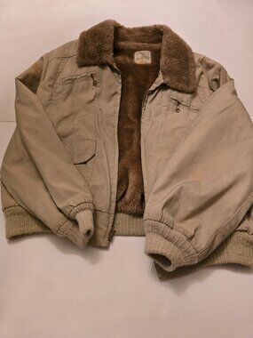 Bomber Jacket Men's XL Tan with Faux Fur Mac Murray Vintage
